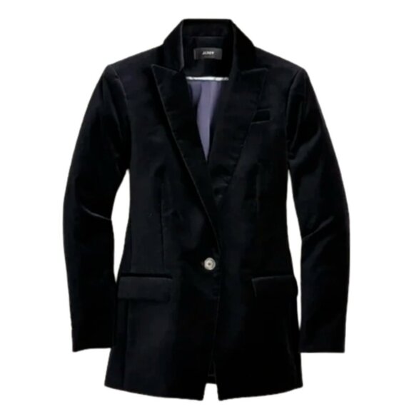 J. Crew Jackets & Blazers - NWT JCrew Willa Velvet Blazer Jacket Womens 0 Black Stretch One Button Coat NEW